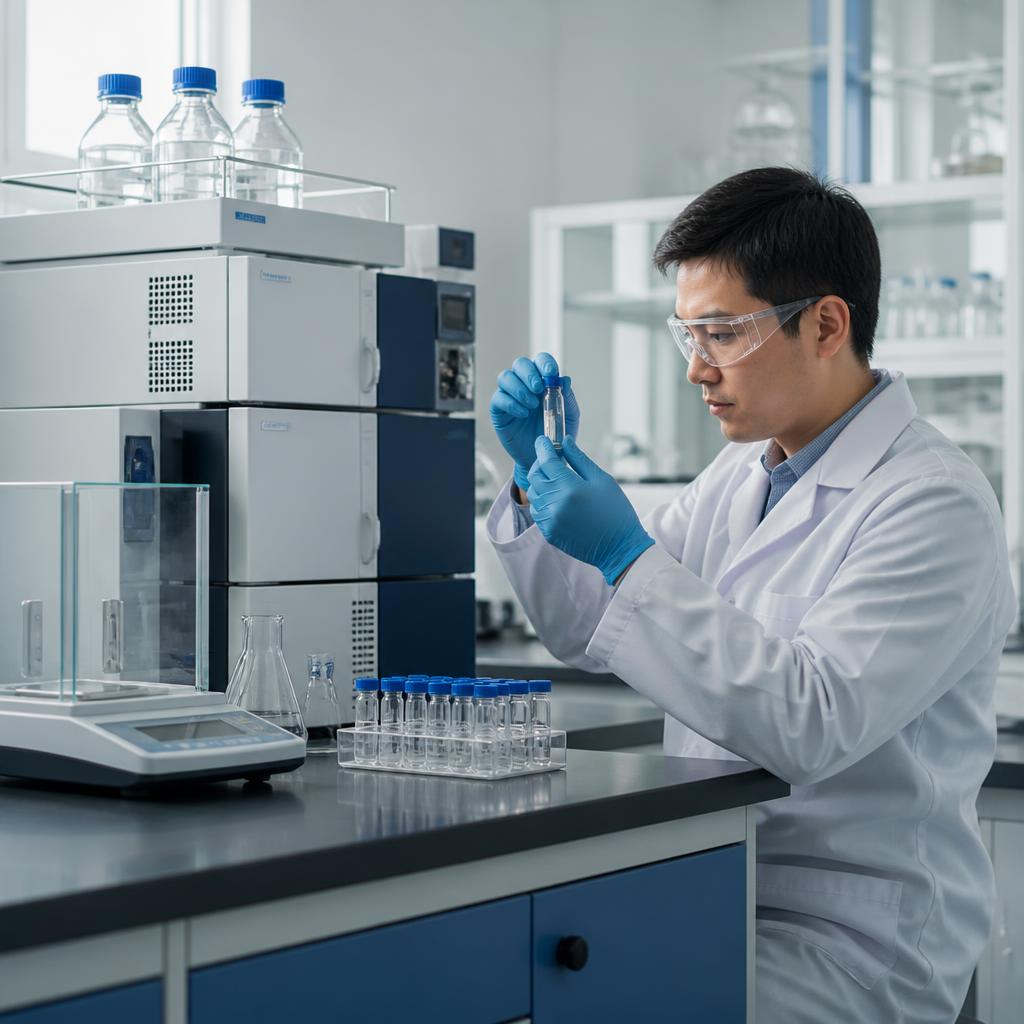 Laboratory specialist examining an analytical sample